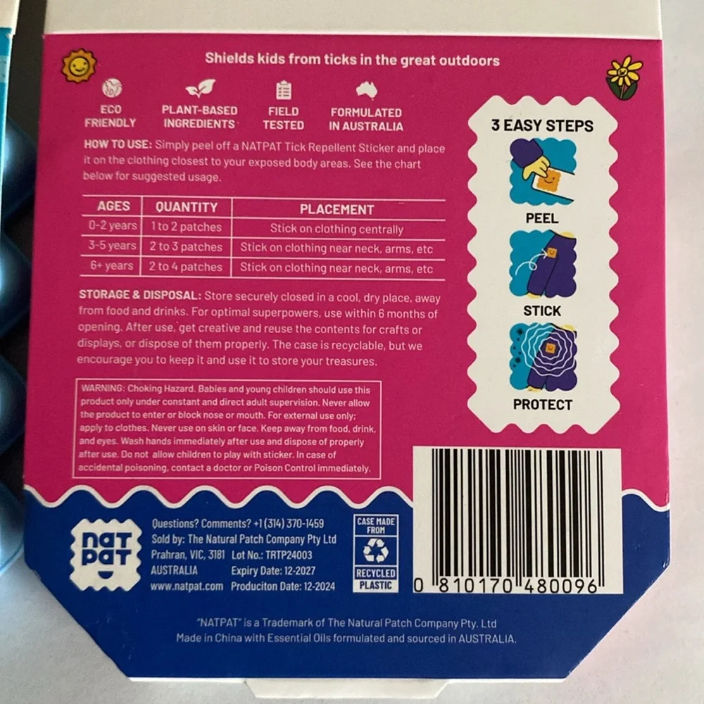 Natpat Mosquito and Tick Repellent Stickers for kids all natural essential oils